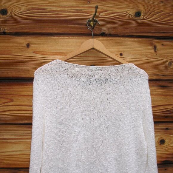 Eileen Fisher White Crochet Knit Cotton Blend Sweater - Picture 5 of 7